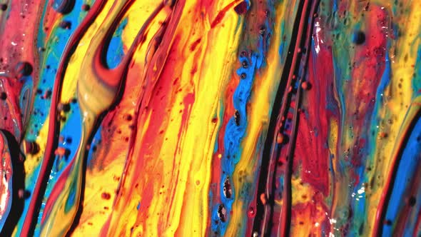 Multicolored Acrylic Paint. Fantastic Surface, Abstract Experiment Colorful Paint, Top View