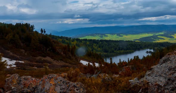 Mountain Lake Timelapse at the Summer or Autumn Time