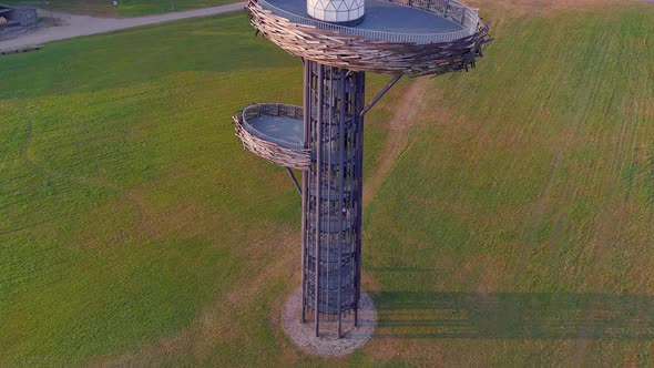 Awesome Drone Shot of the Nesting Tree Lookout Tower in Estonia