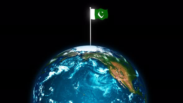 Pakistan Flying Flag Wave Animated On 3d Planet Earth