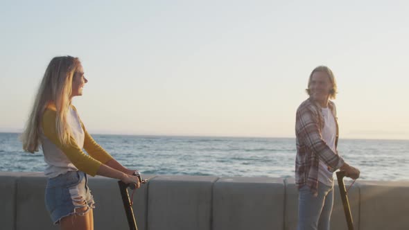 Caucasian couple enjoying their time seaside