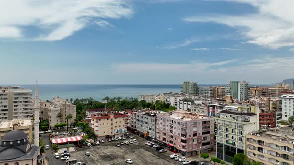 Colorful Panorama over the city Aerial View 4 K Alanya Turkey