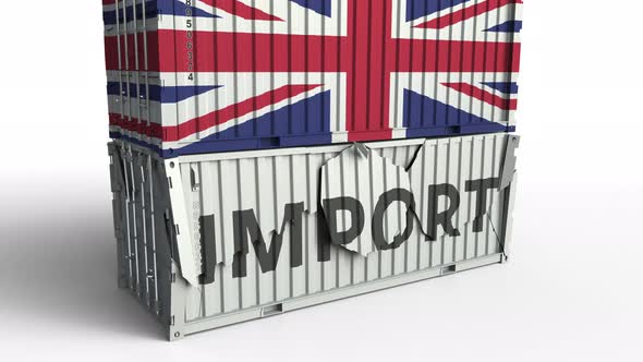 Container with Flag of UK Breaks Container with IMPORT Text