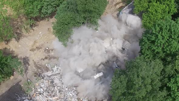 An Aerial View of a Building Being Demolished