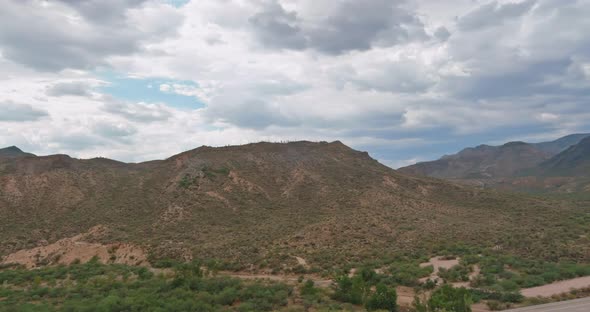 Aerial View Highway Across the Arid Desert Arizona Mountains Adventure Traveling Desert