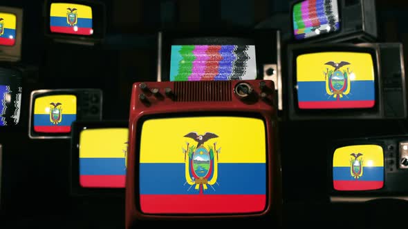 Ecuador flags and Vintage Televisions.