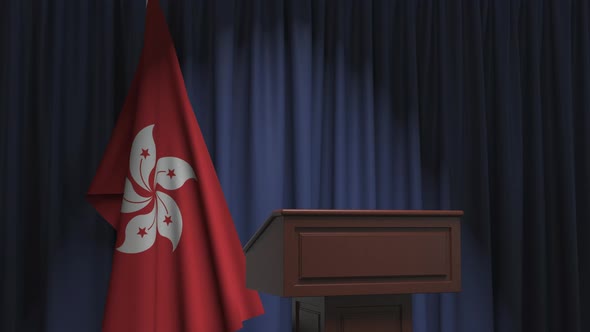 Flag of Hong Kong and Speaker Podium Tribune
