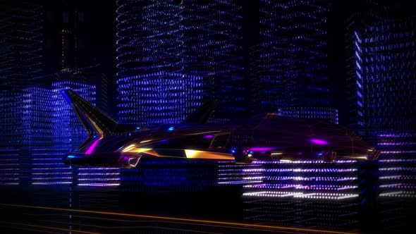 High tech transport is passing through the futuristic virtual digital space