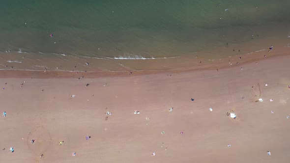 Aerial footage of the beautiful beach of Whitby in the UK, North Yorkshire