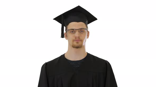 Young Graduated Man Coughing, Suffering an Illness on White Background