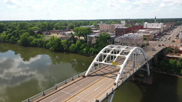 Edmund Pettus bridge in Selma, Alabama with drone video angled.