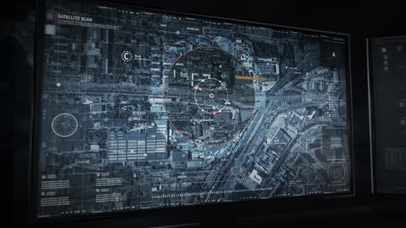 High tech satellite radar sends military drones towards the target coordinates alt