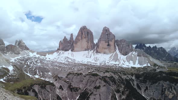 Aerial Flying Over Tre Cime di Lavaredo Mountain in Dolomites Alps Italy