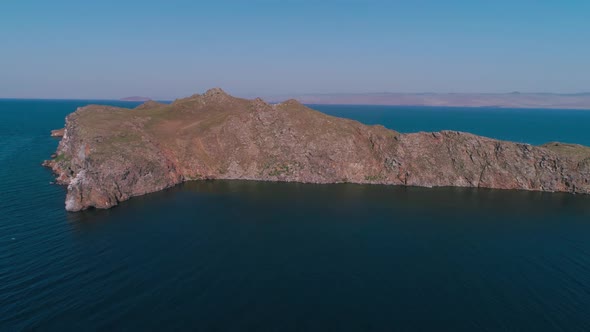 Aerial View of Oltrek Island at Dawn. Lake Baikal in July