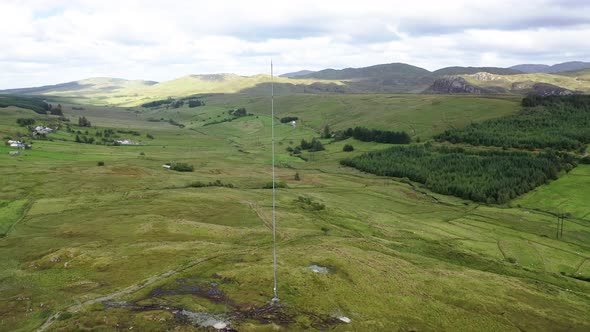 Aerial View of Transmitter Tower on an Agricultural Field in the Irish Highlands By Glenties in