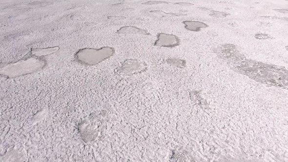 Clean Saline Pattern Texture. Large Salt Lake. Big Saline. Aerial Drone Top Down View.