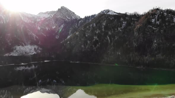 Beautiful Winter Landscape on the Lake Offensee in the Mountains in Upper Austria Salzkammergut