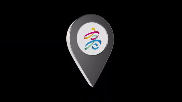 3d Animation Map Navigation Pointer With Flag Of Kaohsiung (Taiwan) With Alpha Channel - 2K