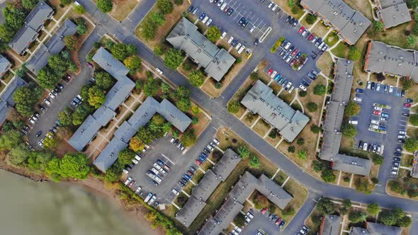 Panoramic View of a Typical Suburb Autumn Landscape on American Small Apartment Complex a Near River