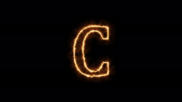 Letter C fire. Animation on a black background the letter 4K video is burning in a flame.