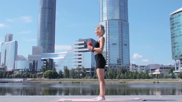 Woman working out in city