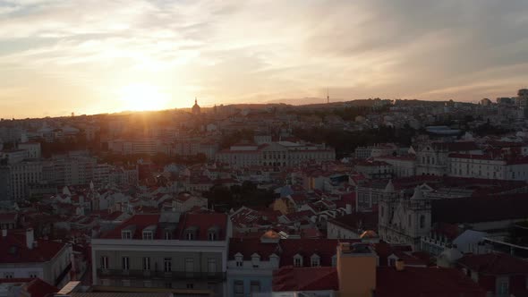 Slider Aerial View of Rooftops of Colorful Old European Houses in Urban City Center of Lisbon