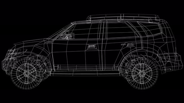 Low Poly 3D Car Suv Wireframe