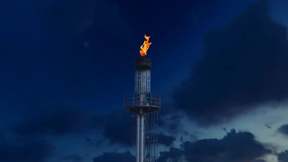 Oil industry. Flaming gas torch