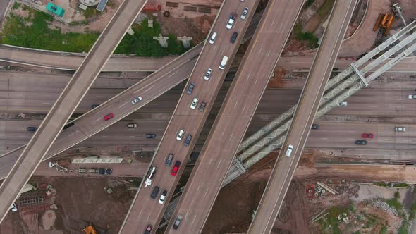 Birds eye view of traffic on major freeway in Houston