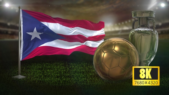 8K Puerto Rico Flag with Football And Cup Background Loop