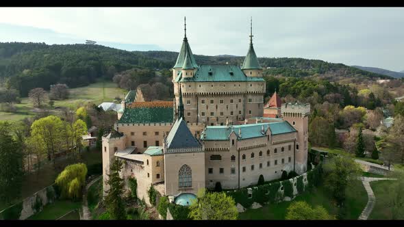 Aerial view of Bojnice castle in Slovakia