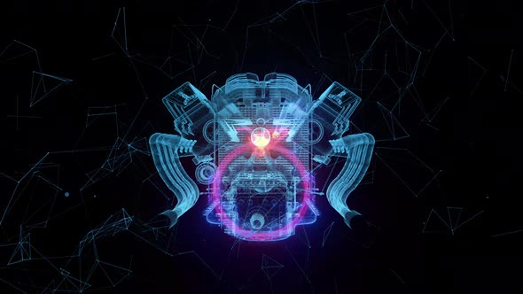 Muscle Car V8 Motor Engine Hud Hologram 4k alt