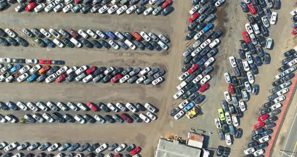 Aerial Top Down View of Auction Cars Parked in Car Parking Lot