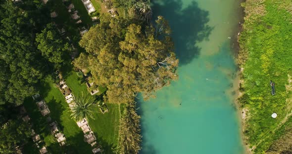 Aerial view of the town with hills in the background and Kibbutzim Stream.