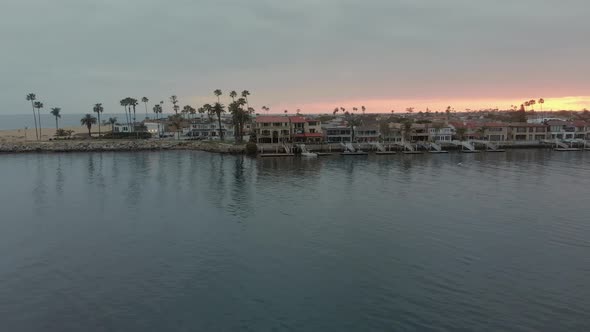 Canoe at sunset in Newport Bay, California