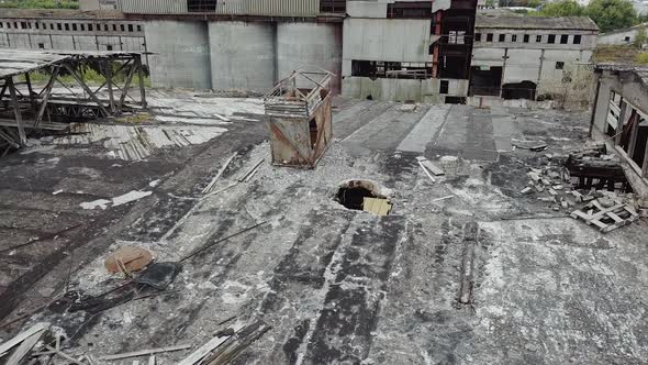 Ruins of an old factory. Old industrial building for demolition. Aerial view