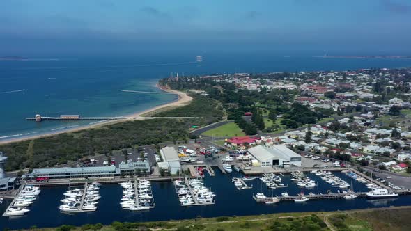 AERIAL Coastal Township Of Queenscliff, Australia On A Sunny Day