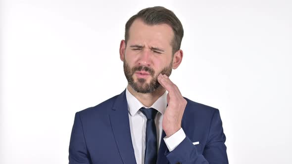 Sick Businessman Having Toothache, White Background