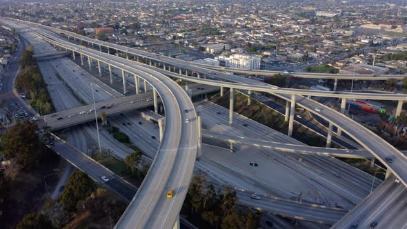 The Intersecting freeway road overpass. Top view. 