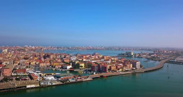 View with Drone Over City on the Water