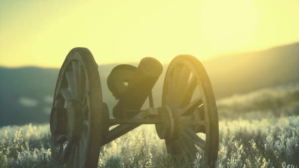 Historic War Gun on the Hill at Sunset