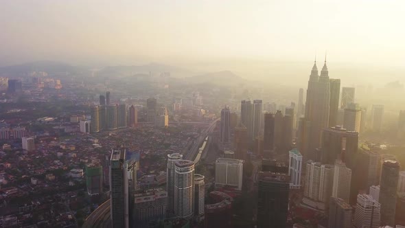 Aerial view of Kuala Lumpur Downtown, Malaysia in urban city in Asia. Skyscraper high-rise buildings