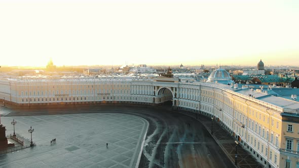 Palace Square in St. Petersburg at Dawn, Aerial View