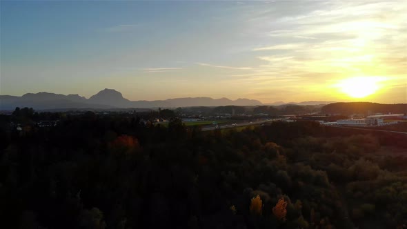 Drone Video of a small village at sunset