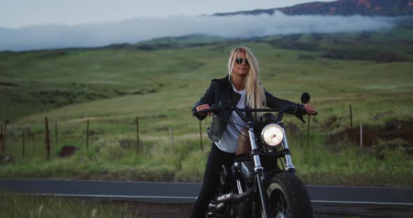 Woman on Vintage Motorcycle