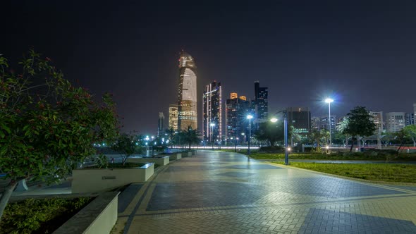 Skyscrapers in Abu Dhabi Skyline at Night Timelapse Hyperlapse United Arab Emirates