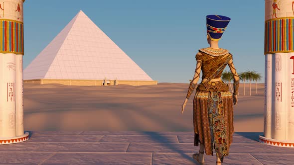 Queen Nefertiti Admires the Pyramids and Desert Views From