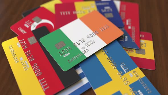 Emphasized Bank Card with Flag of Ireland