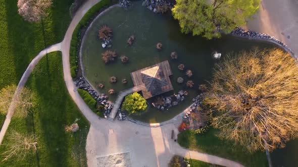 Drone Downward shot of a Pond in a Park