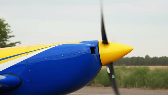 Close-up of a Working Propeller. Retro Plane, Screw Aircraft, Ready To Take Off